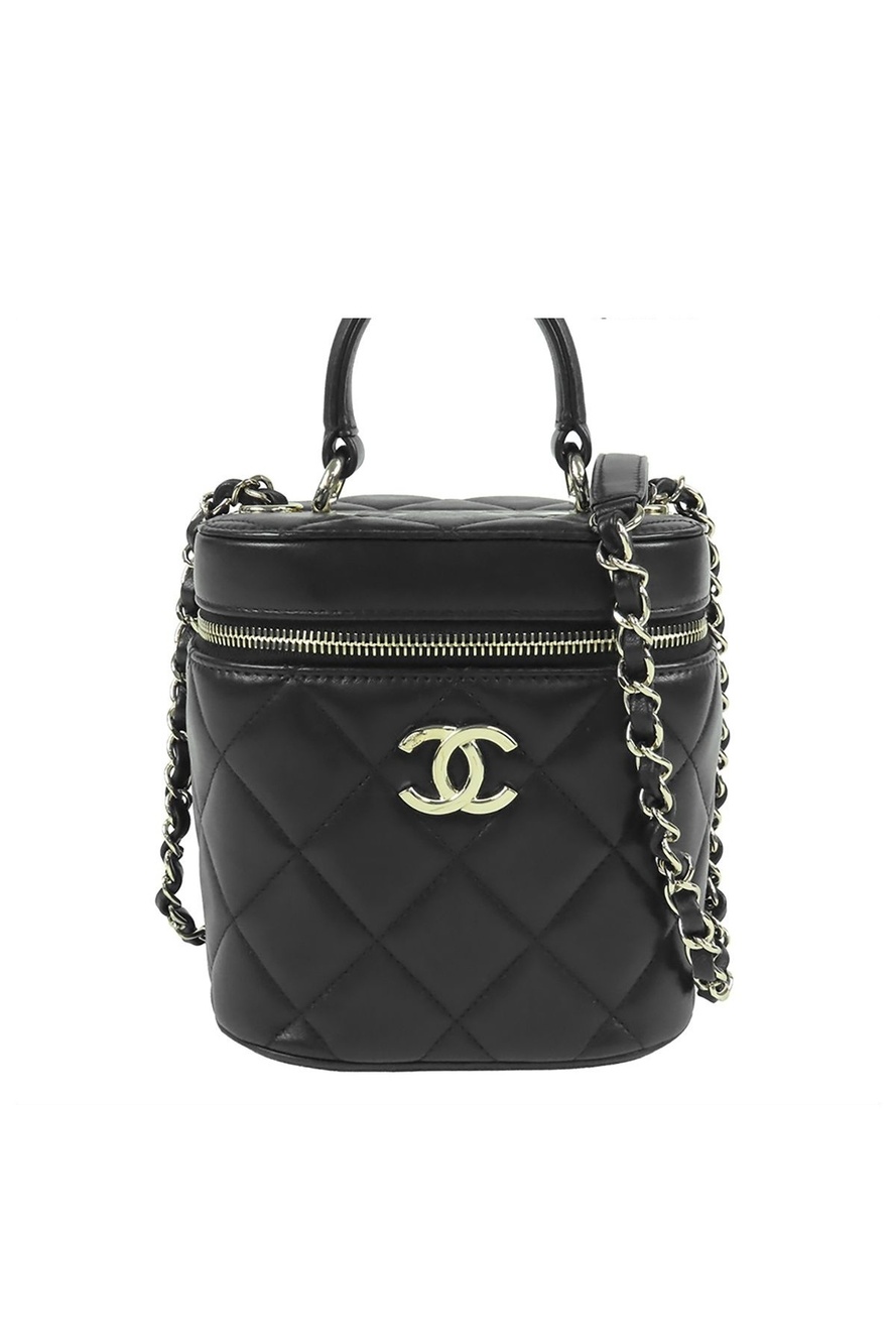 Chanel Vanity Bag Black Gold Lambskin Quilted 2-Way Handbag Chain